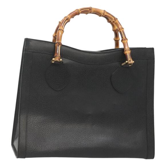 GUCCI Bamboo Hand Bag Leather Black Gold 002 1095 002 1095 - Picture 1 of 16
